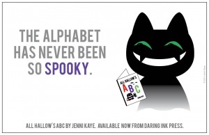 The All Hallow's ABC poster features a vampire reading the book with the words "The Alphabet Has Never Been So Spooky" next to it.